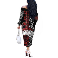 Honour The Treaty New Zealand Personalised Off The Shoulder Long Sleeve Dress Toitu Te Tiriti Indigenous Maori Face LT9 - Polynesian Pride