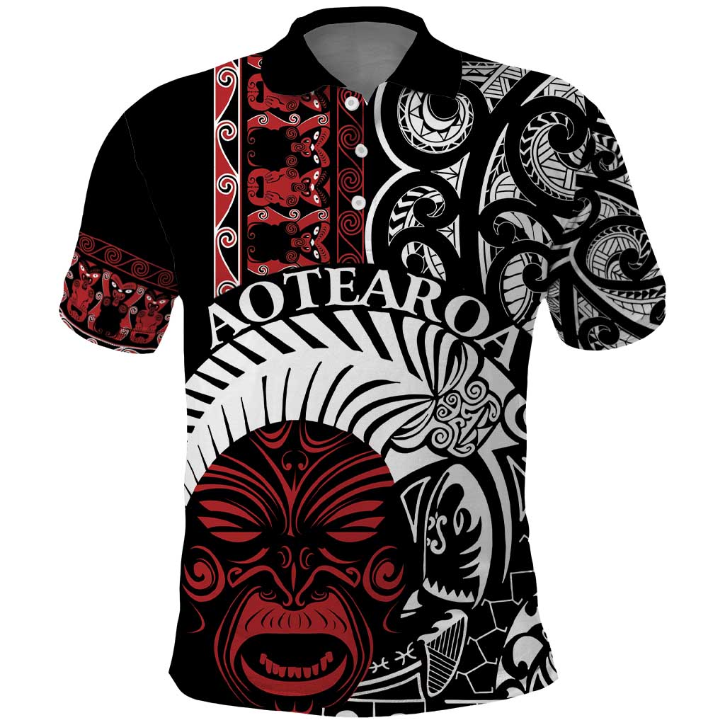 Honour The Treaty New Zealand Personalised Polo Shirt Toitu Te Tiriti Indigenous Maori Face LT9 Black - Polynesian Pride