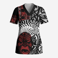 Honour The Treaty New Zealand Personalised Scrub Top Toitu Te Tiriti Indigenous Maori Face LT9 Adult Red - Polynesian Pride