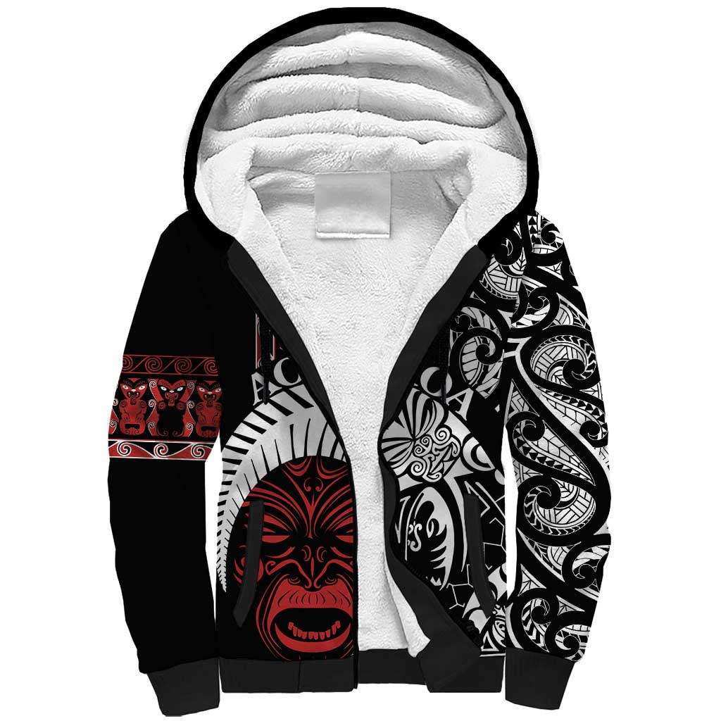 Honour The Treaty New Zealand Personalised Sherpa Hoodie Toitu Te Tiriti Indigenous Maori Face LT9 Unisex Black - Polynesian Pride