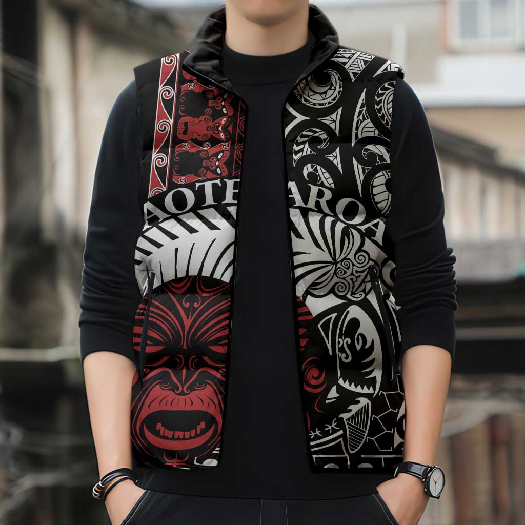 Honour The Treaty New Zealand Personalised Sleeveless Puffer Jacket Toitu Te Tiriti Indigenous Maori Face LT9 - Polynesian Pride