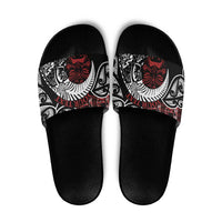 Honour The Treaty New Zealand Personalised Slide Sandals Toitu Te Tiriti Indigenous Maori Face LT9 Red - Polynesian Pride