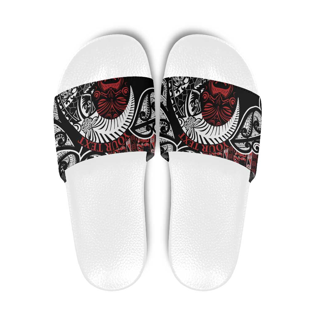 Honour The Treaty New Zealand Personalised Slide Sandals Toitu Te Tiriti Indigenous Maori Face LT9 Red - Polynesian Pride