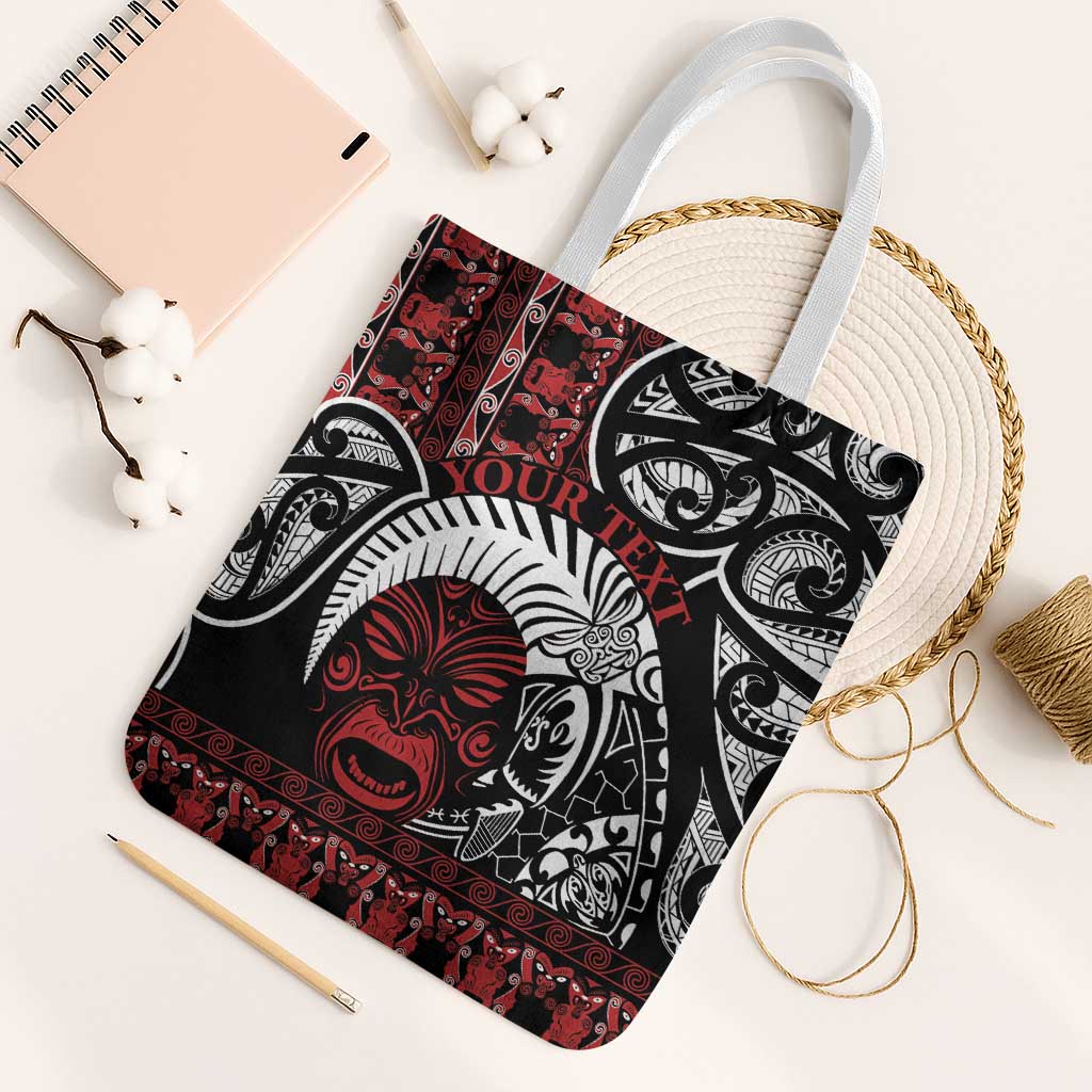 Honour The Treaty New Zealand Personalised Tote Bag Toitu Te Tiriti Indigenous Maori Face LT9 White Strap One Size Red - Polynesian Pride