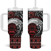 Honour The Treaty New Zealand Personalised Tumbler With Handle Toitu Te Tiriti Indigenous Maori Face LT9 One Size: 40 oz Black - Polynesian Pride