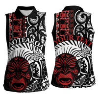 Honour The Treaty New Zealand Personalised Women Sleeveless Polo Shirt Toitu Te Tiriti Indigenous Maori Face LT9 - Polynesian Pride