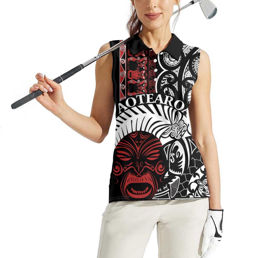 Honour The Treaty New Zealand Personalised Women Sleeveless Polo Shirt Toitu Te Tiriti Indigenous Maori Face LT9 - Polynesian Pride