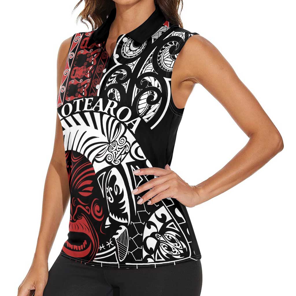 Honour The Treaty New Zealand Personalised Women Sleeveless Polo Shirt Toitu Te Tiriti Indigenous Maori Face LT9 - Polynesian Pride