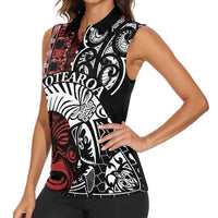 Honour The Treaty New Zealand Personalised Women Sleeveless Polo Shirt Toitu Te Tiriti Indigenous Maori Face LT9 - Polynesian Pride