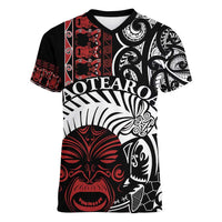 Honour The Treaty New Zealand Personalised Women V-Neck T-Shirt Toitu Te Tiriti Indigenous Maori Face LT9 Female Black - Polynesian Pride