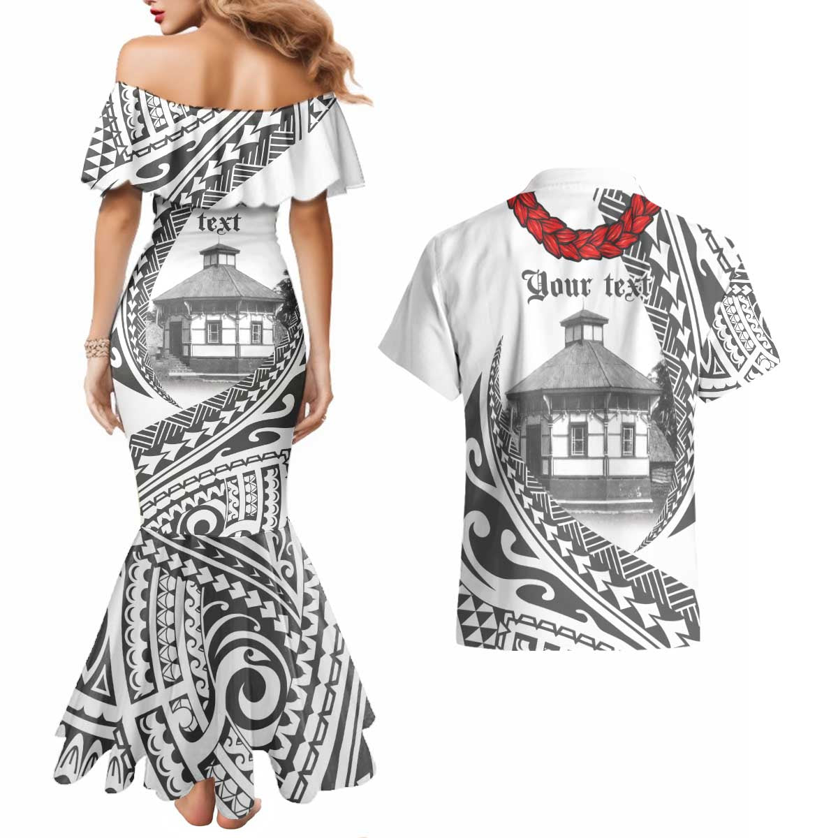 Samoa Mau Movement House Personalised Couples Matching Mermaid Dress and Hawaiian Shirt Fa'a Samoa The Samoan Way LT9 - Polynesian Pride