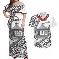 Samoa Mau Movement House Personalised Couples Matching Off Shoulder Maxi Dress and Hawaiian Shirt Fa'a Samoa The Samoan Way LT9 White - Polynesian Pride