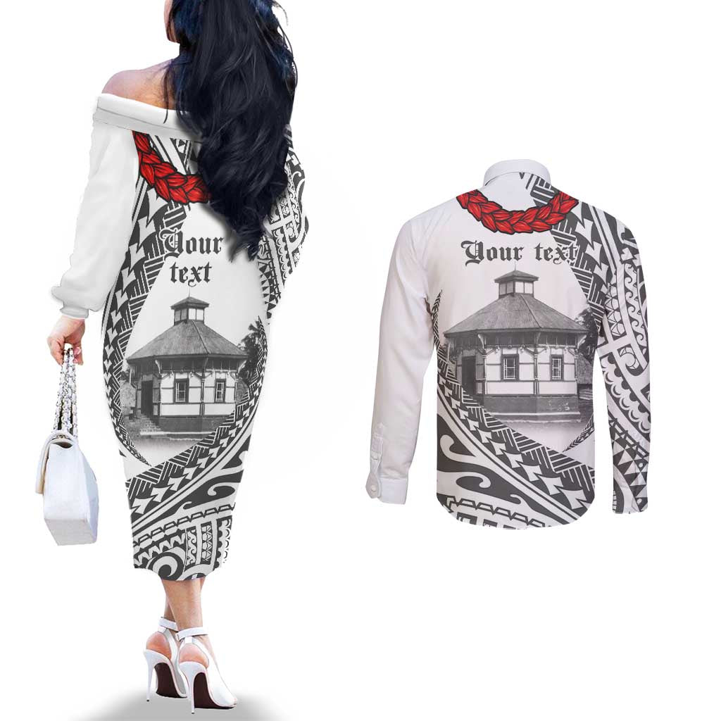 Samoa Mau Movement House Personalised Couples Matching Off The Shoulder Long Sleeve Dress and Long Sleeve Button Shirt Fa'a Samoa The Samoan Way LT9 - Polynesian Pride