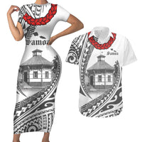 Samoa Mau Movement House Personalised Couples Matching Short Sleeve Bodycon Dress and Hawaiian Shirt Fa'a Samoa The Samoan Way LT9 White - Polynesian Pride