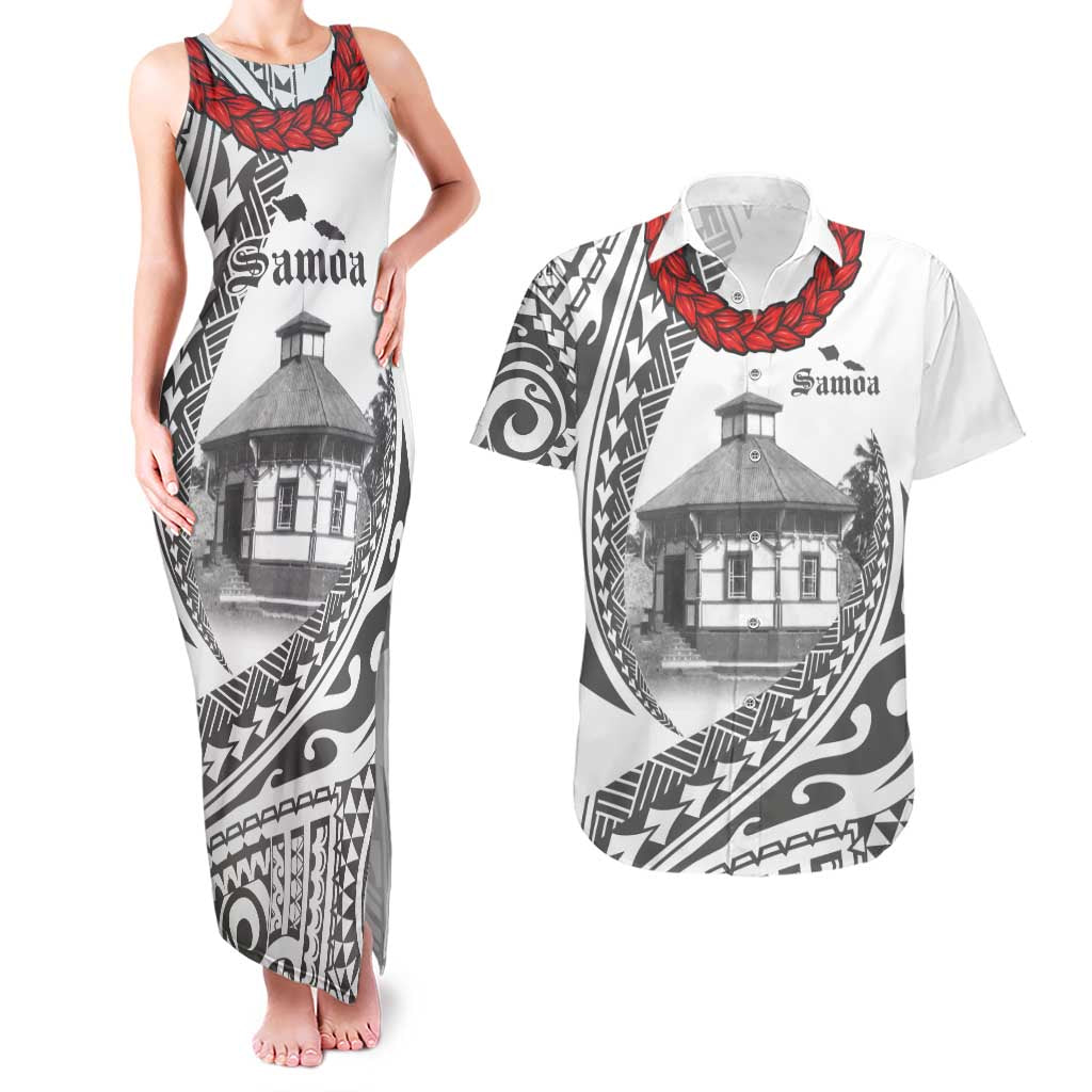 Samoa Mau Movement House Personalised Couples Matching Tank Maxi Dress and Hawaiian Shirt Fa'a Samoa The Samoan Way LT9 White - Polynesian Pride
