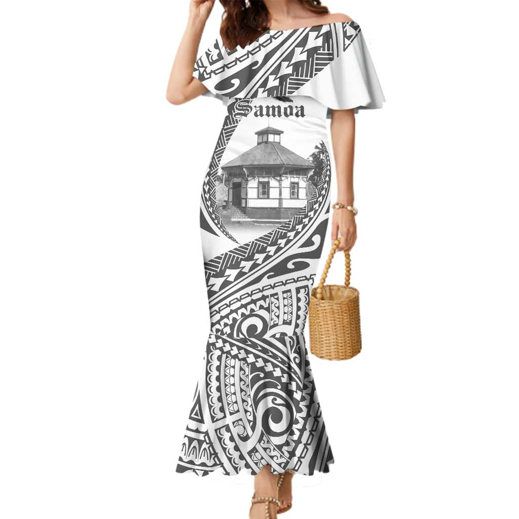 Samoa Mau Movement House Personalised Family Matching Mermaid Dress and Hawaiian Shirt Fa'a Samoa The Samoan Way LT9 Mom's Dress White - Polynesian Pride