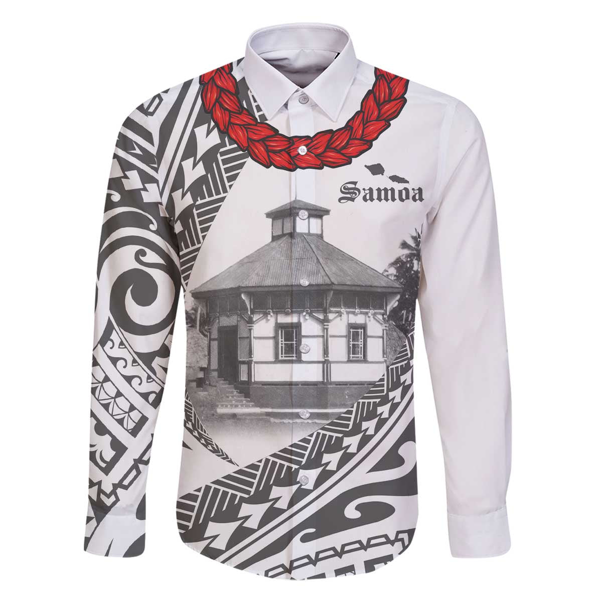 Samoa Mau Movement House Personalised Family Matching Off The Shoulder Long Sleeve Dress and Hawaiian Shirt Fa'a Samoa The Samoan Way LT9 Dad's Shirt - Long Sleeve White - Polynesian Pride