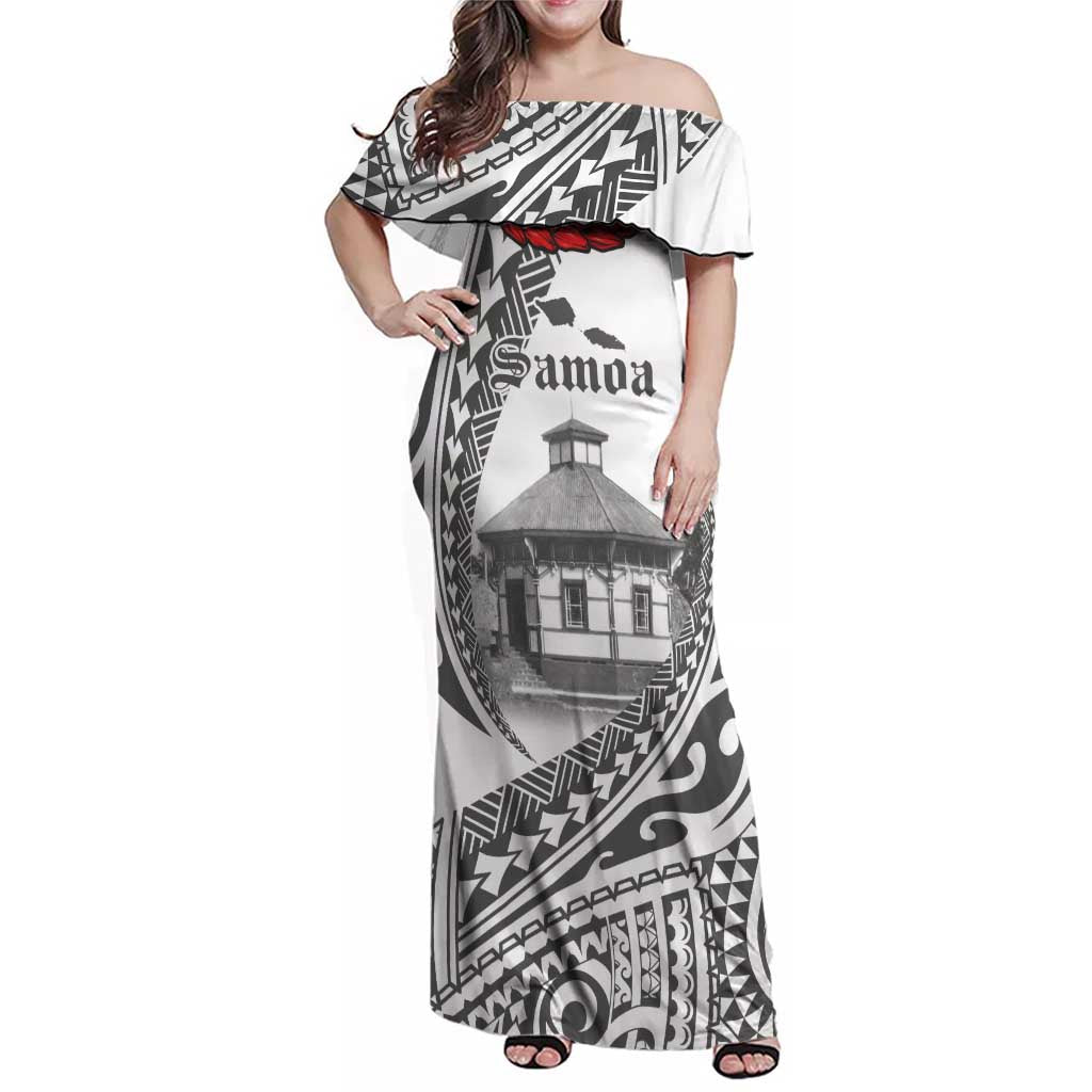 Samoa Mau Movement House Personalised Family Matching Off Shoulder Maxi Dress and Hawaiian Shirt Fa'a Samoa The Samoan Way LT9 Mom's Dress White - Polynesian Pride