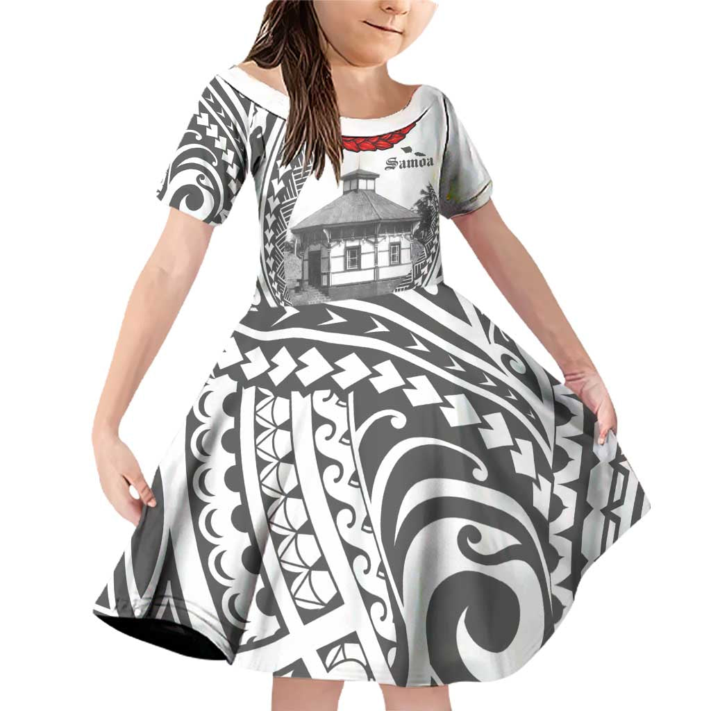 Samoa Mau Movement House Personalised Family Matching Off Shoulder Short Dress and Hawaiian Shirt Fa'a Samoa The Samoan Way LT9 Daughter's Dress White - Polynesian Pride