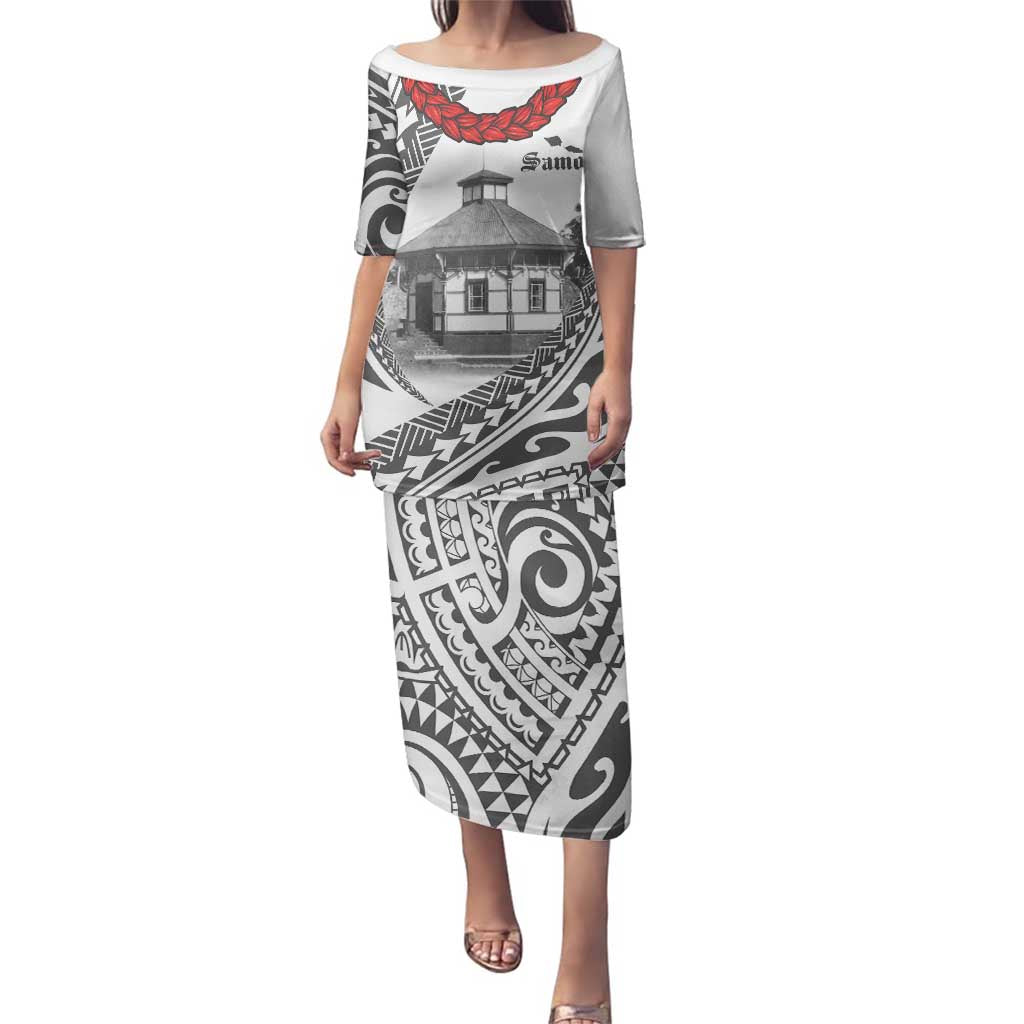 Samoa Mau Movement House Personalised Family Matching Puletasi and Hawaiian Shirt Fa'a Samoa The Samoan Way LT9 Mom's Dress White - Polynesian Pride