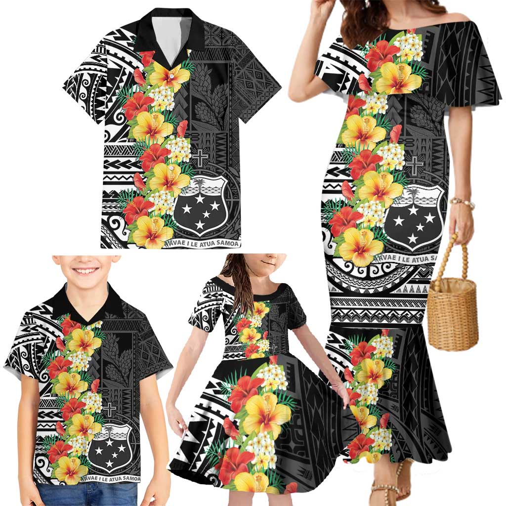 Samoa Tribal Hibiscus Flowers Family Matching Mermaid Dress and Hawaiian Shirt LT9 - Polynesian Pride