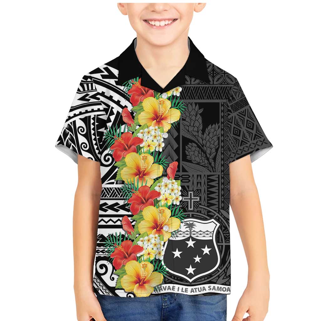 Samoa Tribal Hibiscus Flowers Family Matching Mermaid Dress and Hawaiian Shirt LT9 Son's Shirt Black - Polynesian Pride