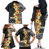 Samoa Tribal Hibiscus Flowers Family Matching Off The Shoulder Long Sleeve Dress and Hawaiian Shirt LT9 - Polynesian Pride