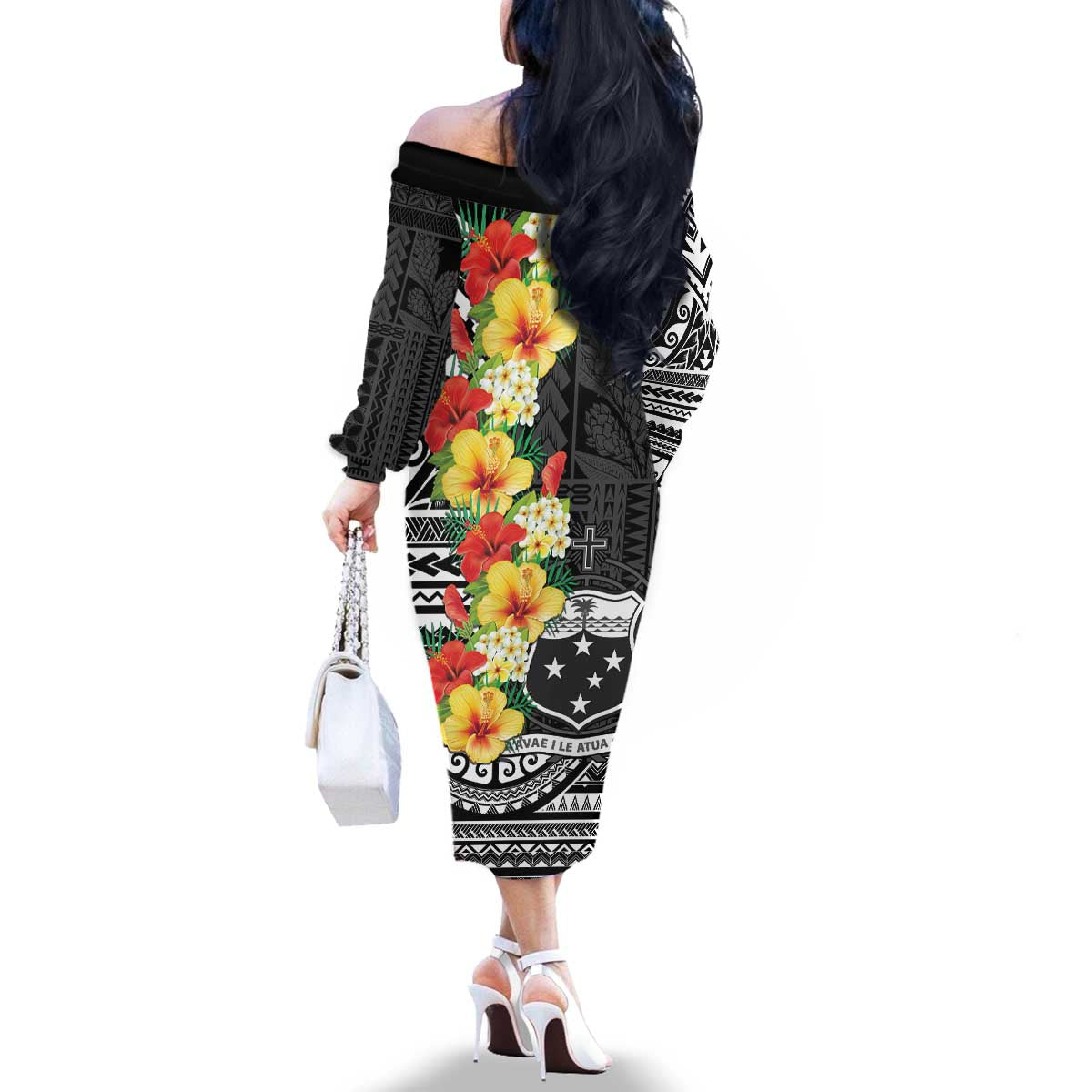 Samoa Tribal Hibiscus Flowers Family Matching Off The Shoulder Long Sleeve Dress and Hawaiian Shirt LT9 - Polynesian Pride