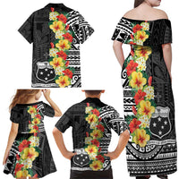 Samoa Tribal Hibiscus Flowers Family Matching Off Shoulder Maxi Dress and Hawaiian Shirt LT9 - Polynesian Pride