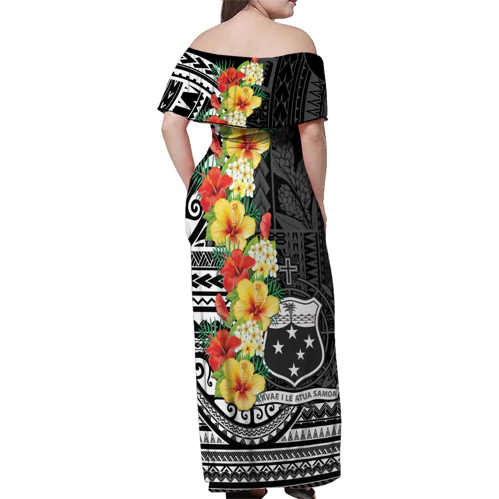 Samoa Tribal Hibiscus Flowers Family Matching Off Shoulder Maxi Dress and Hawaiian Shirt LT9 - Polynesian Pride