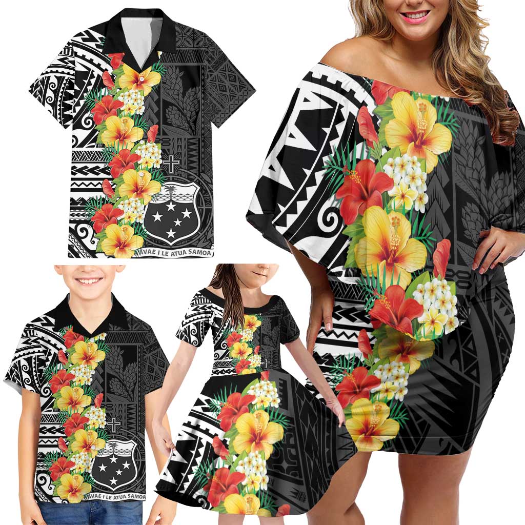 Samoa Tribal Hibiscus Flowers Family Matching Off Shoulder Short Dress and Hawaiian Shirt LT9 - Polynesian Pride