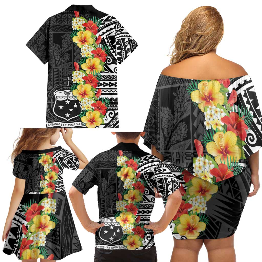 Samoa Tribal Hibiscus Flowers Family Matching Off Shoulder Short Dress and Hawaiian Shirt LT9 - Polynesian Pride