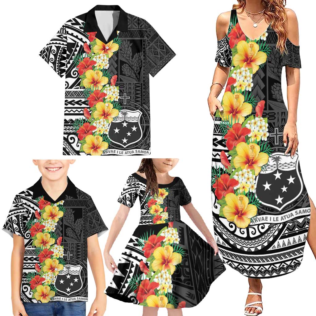 Samoa Tribal Hibiscus Flowers Family Matching Summer Maxi Dress and Hawaiian Shirt LT9 - Polynesian Pride