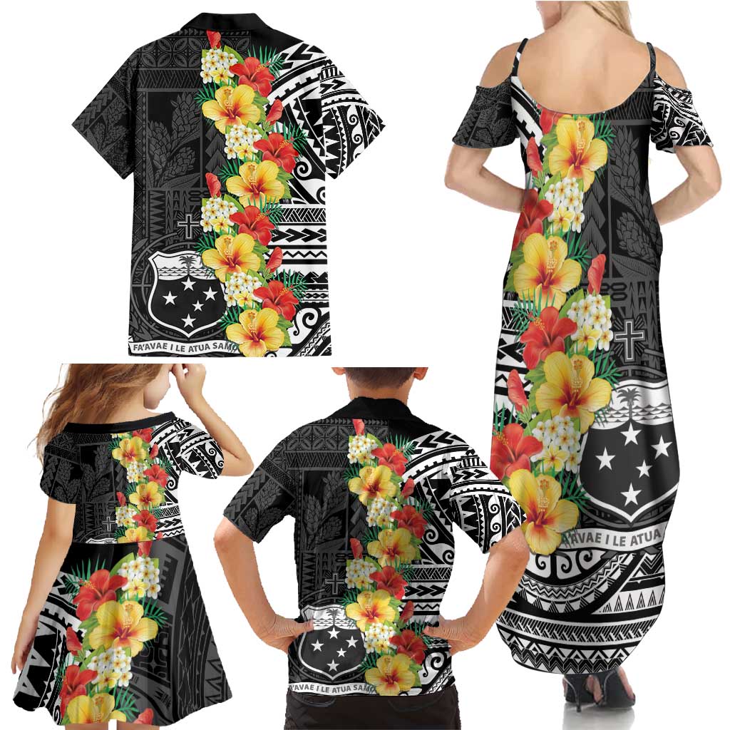 Samoa Tribal Hibiscus Flowers Family Matching Summer Maxi Dress and Hawaiian Shirt LT9 - Polynesian Pride