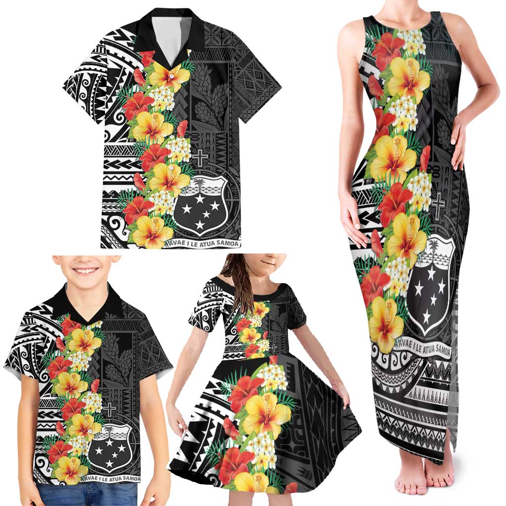 Samoa Tribal Hibiscus Flowers Family Matching Tank Maxi Dress and Hawaiian Shirt LT9 - Polynesian Pride