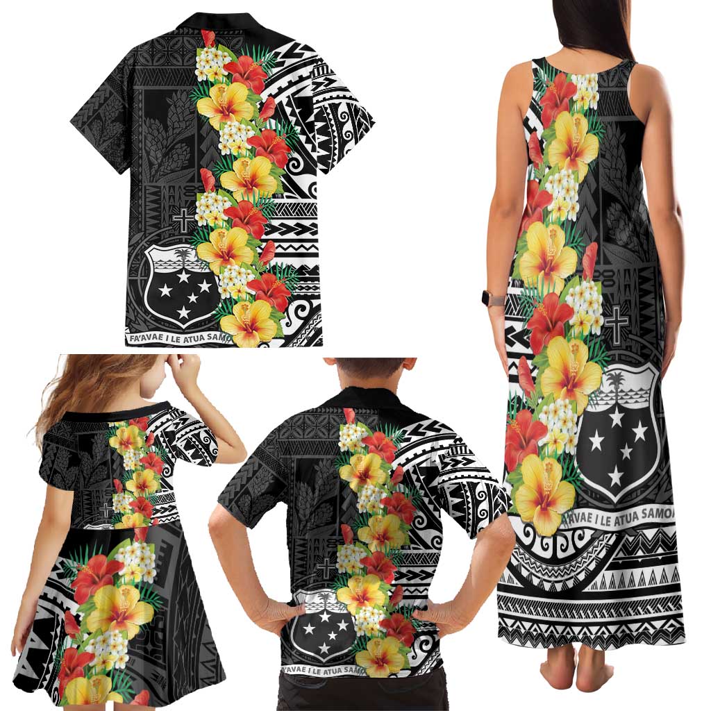 Samoa Tribal Hibiscus Flowers Family Matching Tank Maxi Dress and Hawaiian Shirt LT9 - Polynesian Pride