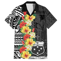 Samoa Tribal Hibiscus Flowers Family Matching Tank Maxi Dress and Hawaiian Shirt LT9 Dad's Shirt - Short Sleeve Black - Polynesian Pride