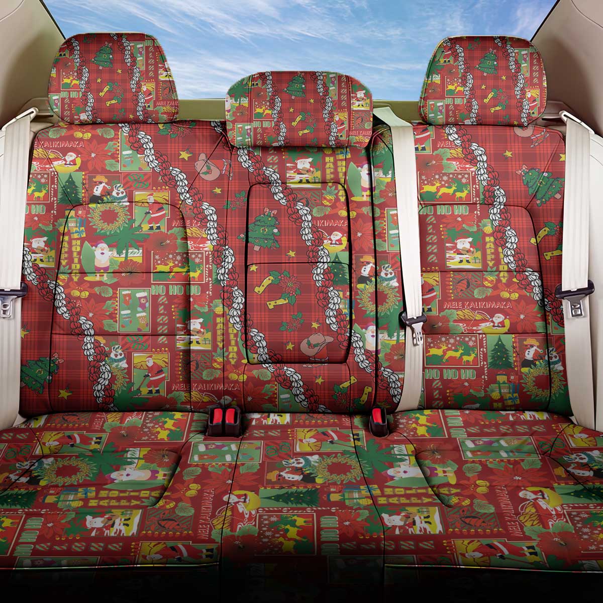 Mele Kalikimaka Pakalana Pikake Lei Back Car Seat Cover Hawaiian Rodeo Paniolo Omaomao Palaka LT9 One Size Green - Polynesian Pride