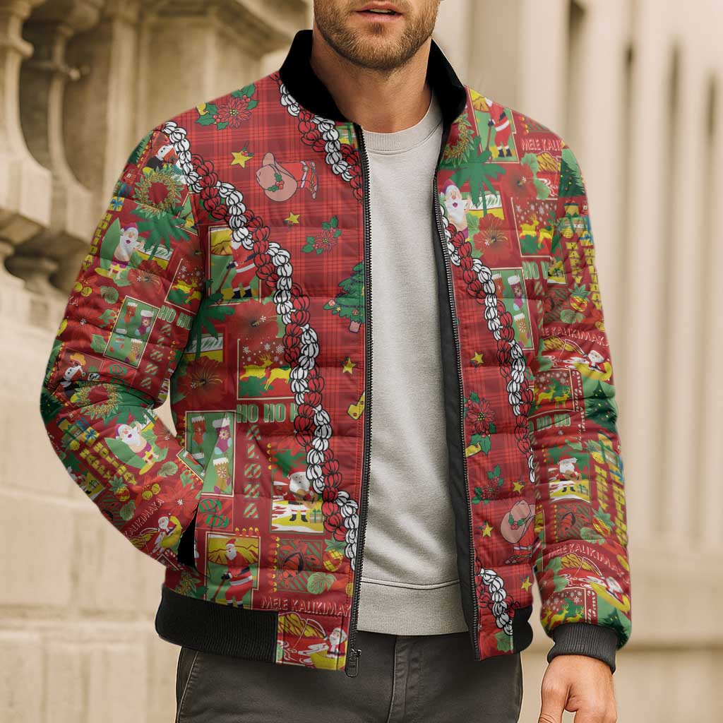 Mele Kalikimaka Pakalana Pikake Lei Bomber Puffer Jacket Hawaiian Rodeo Paniolo Omaomao Palaka LT9 - Polynesian Pride