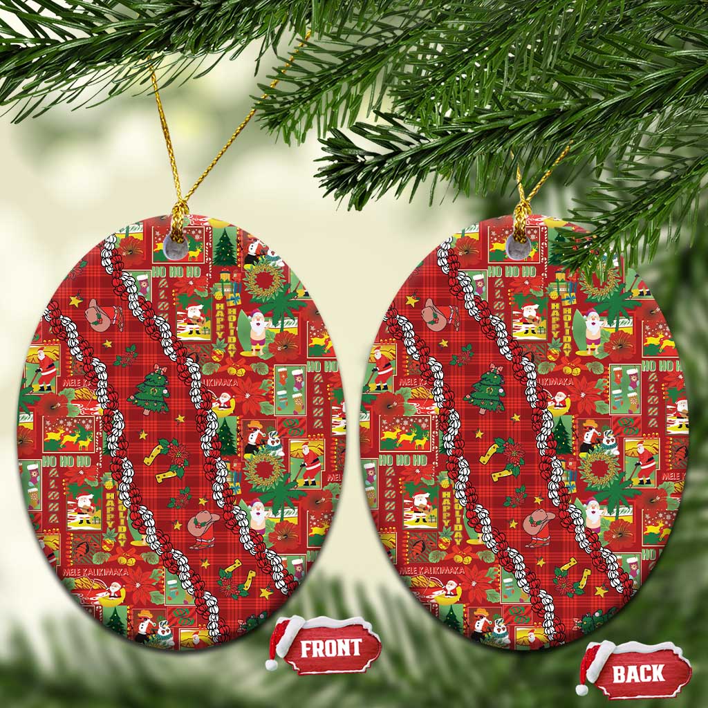 Mele Kalikimaka Pakalana Pikake Lei Ceramic Ornament Hawaiian Rodeo Paniolo Omaomao Palaka LT9 Oval Green - Polynesian Pride