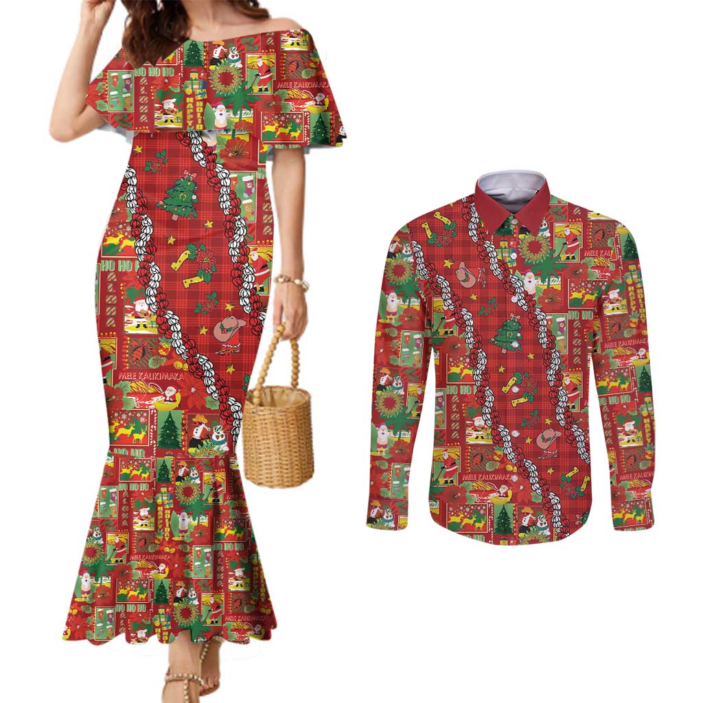 Mele Kalikimaka Pakalana Pikake Lei Couples Matching Mermaid Dress and Long Sleeve Button Shirt Hawaiian Rodeo Paniolo Omaomao Palaka LT9 Green - Polynesian Pride