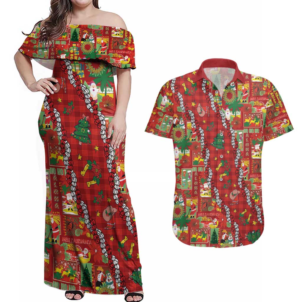 Mele Kalikimaka Pakalana Pikake Lei Couples Matching Off Shoulder Maxi Dress and Hawaiian Shirt Hawaiian Rodeo Paniolo Omaomao Palaka LT9 Green - Polynesian Pride