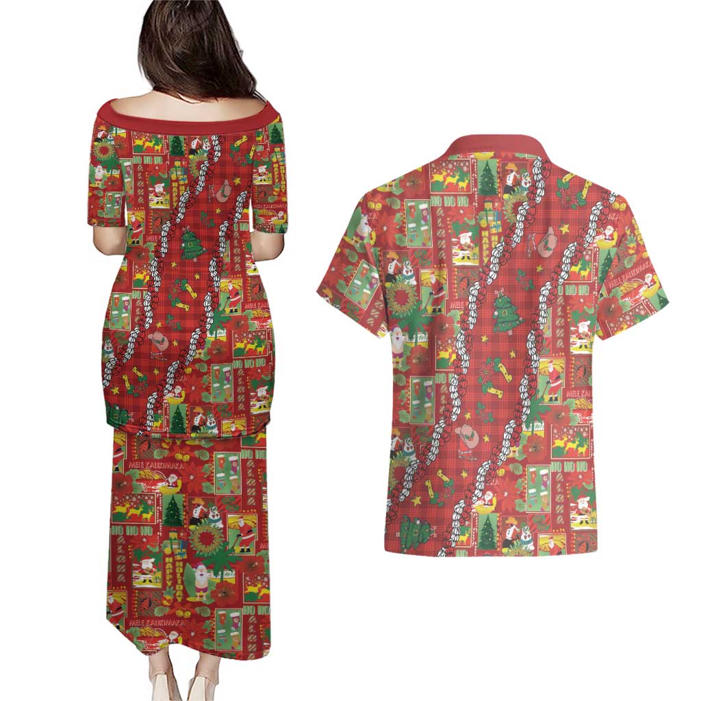 Mele Kalikimaka Pakalana Pikake Lei Couples Matching Puletasi and Hawaiian Shirt Hawaiian Rodeo Paniolo Omaomao Palaka LT9 - Polynesian Pride