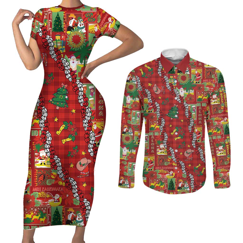Mele Kalikimaka Pakalana Pikake Lei Couples Matching Short Sleeve Bodycon Dress and Long Sleeve Button Shirt Hawaiian Rodeo Paniolo Omaomao Palaka LT9 Green - Polynesian Pride