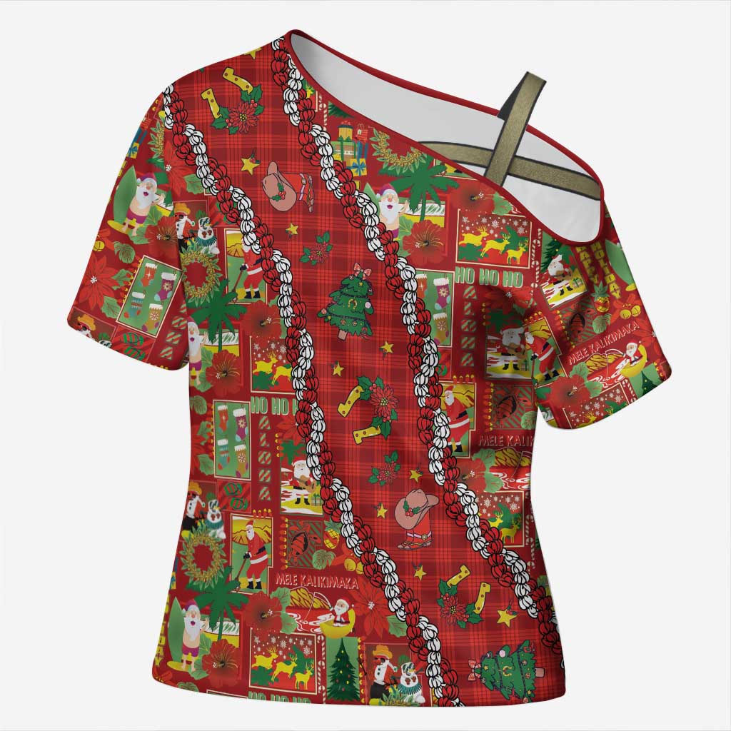 Mele Kalikimaka Pakalana Pikake Lei Cross Shoulder Shirt Hawaiian Rodeo Paniolo Omaomao Palaka LT9 Female Green - Polynesian Pride