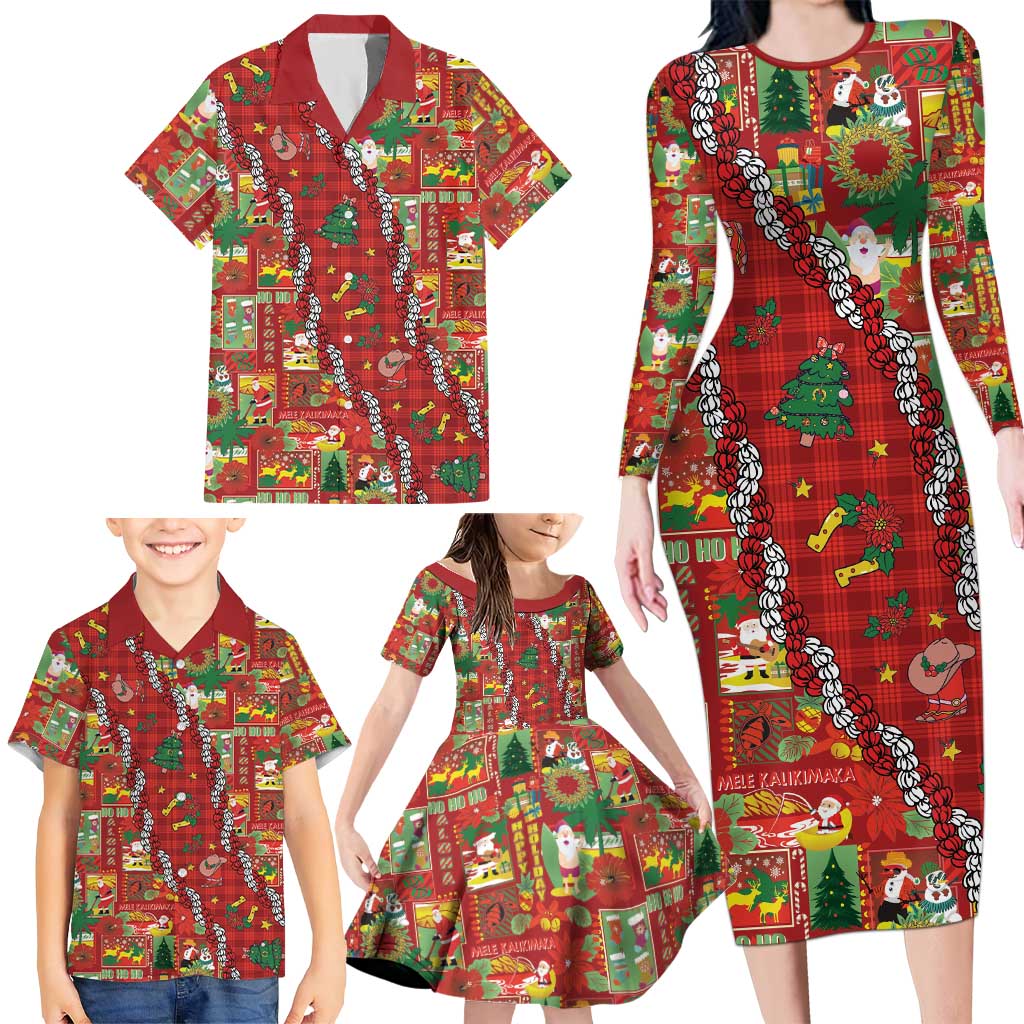 Mele Kalikimaka Pakalana Pikake Lei Family Matching Long Sleeve Bodycon Dress and Hawaiian Shirt Hawaiian Rodeo Paniolo Omaomao Palaka - Polynesian Pride