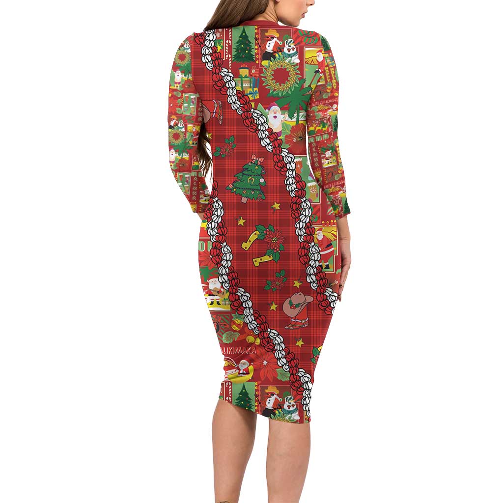 Mele Kalikimaka Pakalana Pikake Lei Family Matching Long Sleeve Bodycon Dress and Hawaiian Shirt Hawaiian Rodeo Paniolo Omaomao Palaka LT9 - Polynesian Pride