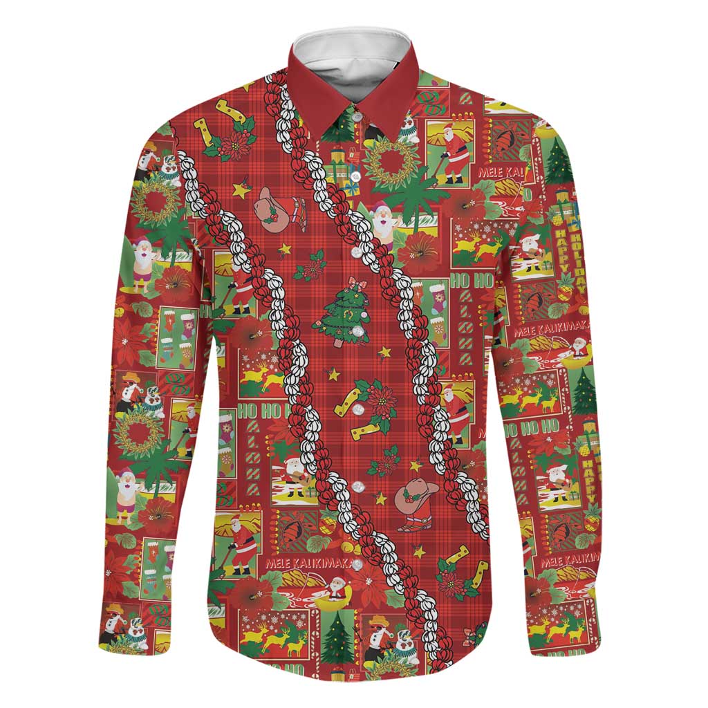 Mele Kalikimaka Pakalana Pikake Lei Family Matching Mermaid Dress and Hawaiian Shirt Hawaiian Rodeo Paniolo Omaomao Palaka LT9 Dad's Shirt - Long Sleeve Green - Polynesian Pride
