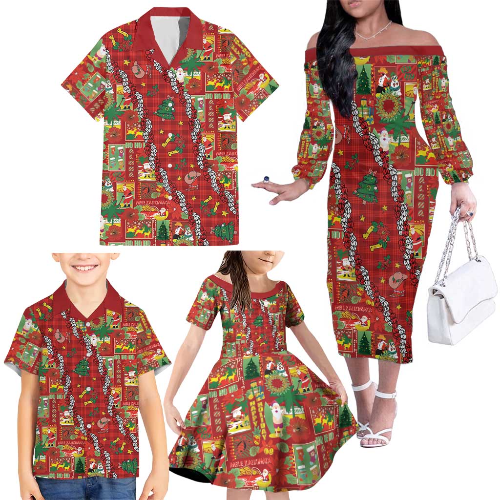 Mele Kalikimaka Pakalana Pikake Lei Family Matching Off The Shoulder Long Sleeve Dress and Hawaiian Shirt Hawaiian Rodeo Paniolo Omaomao Palaka LT9 - Polynesian Pride