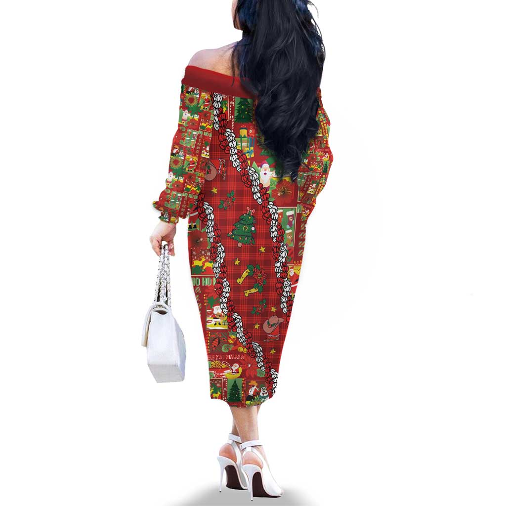 Mele Kalikimaka Pakalana Pikake Lei Family Matching Off The Shoulder Long Sleeve Dress and Hawaiian Shirt Hawaiian Rodeo Paniolo Omaomao Palaka LT9 - Polynesian Pride